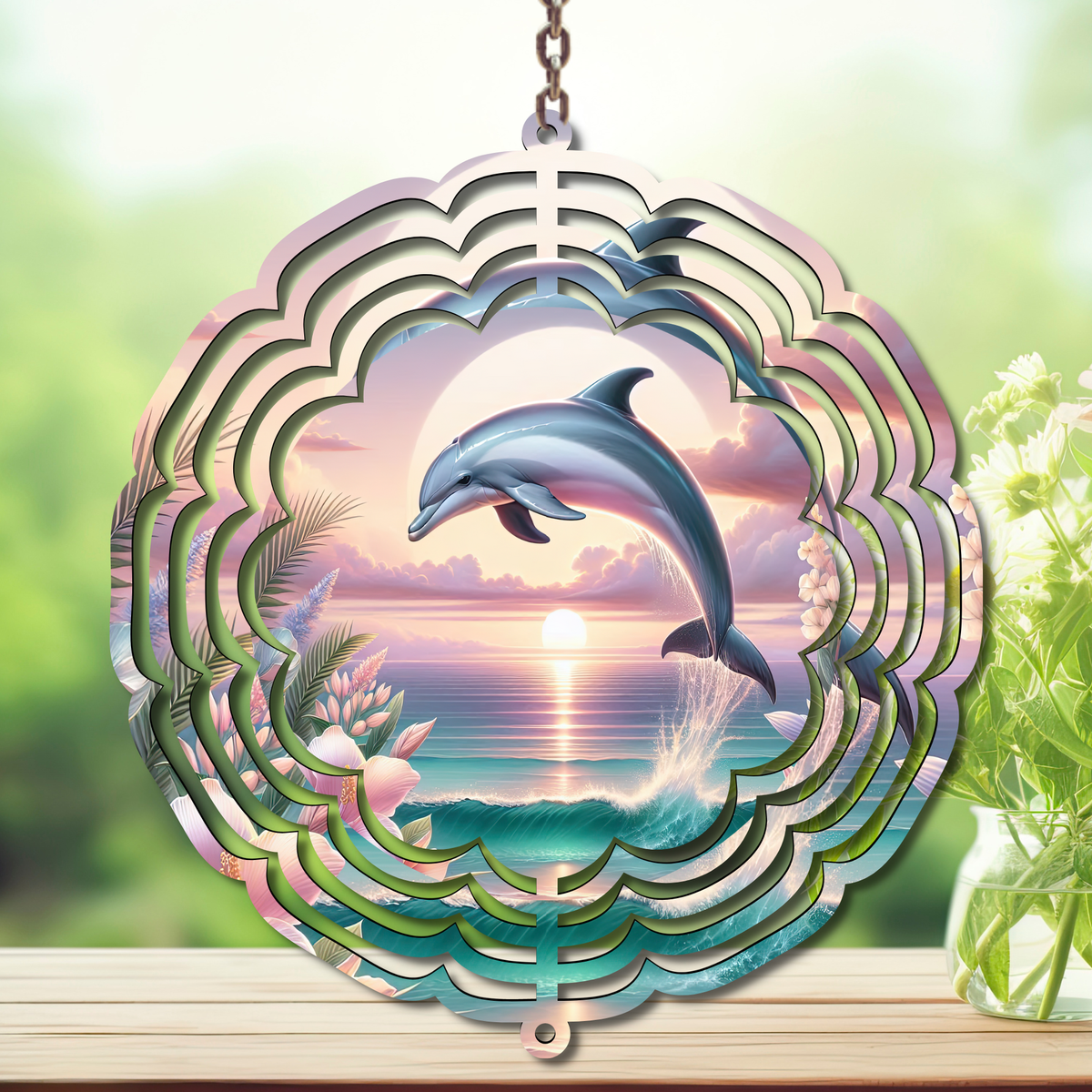 Dolphins Aluminum Metal Wind Spinner, Let your yard spin with ocean magic multiple images available. TheCraftNook