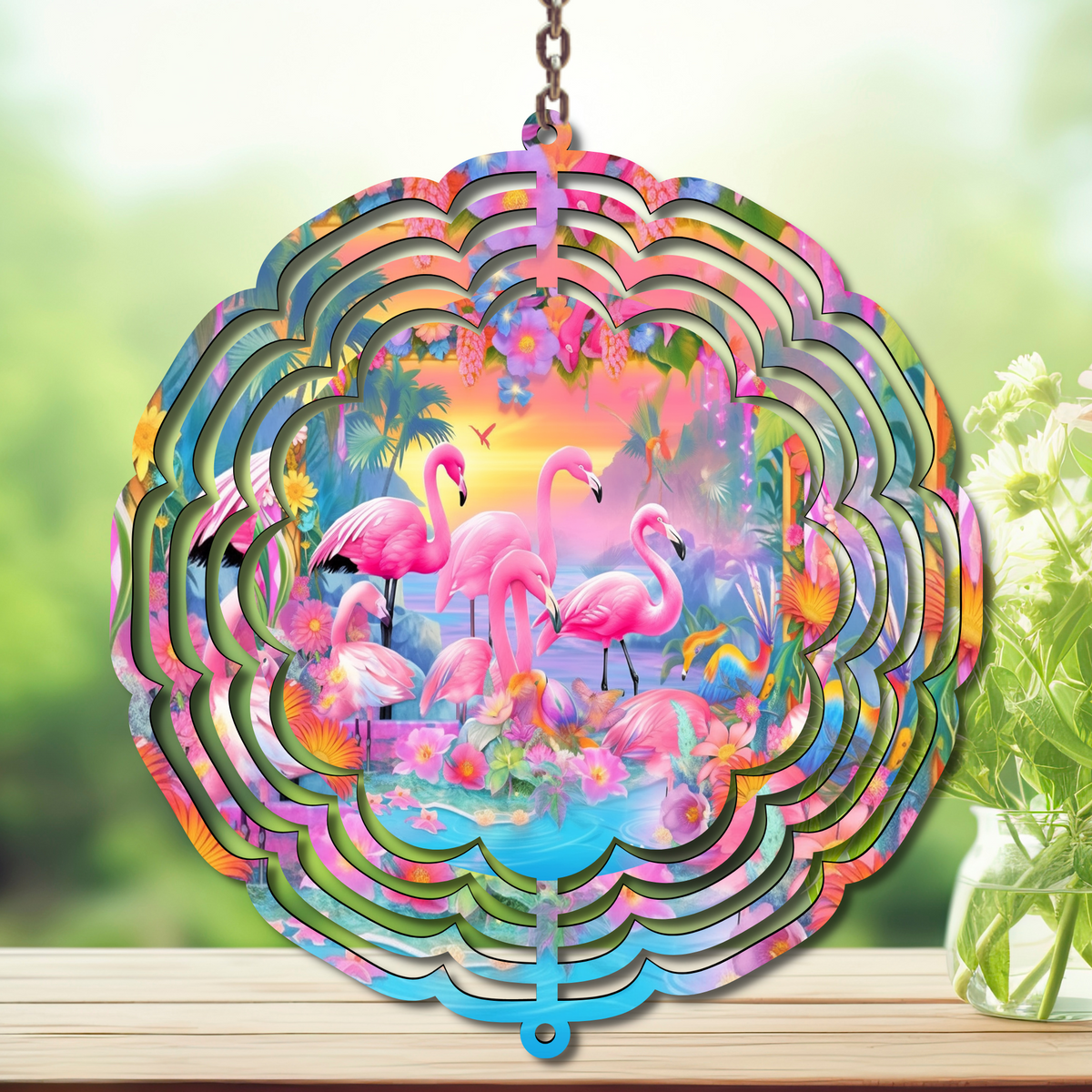 Flamingo Daydream Aluminum Metal Wind Spinner, multiple images available. TheCraftNook