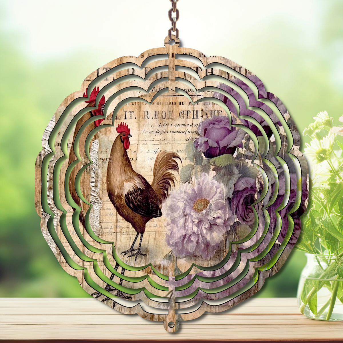 Chicken Aluminum Metal Wind Spinner, multiple images available. TheCraftNook