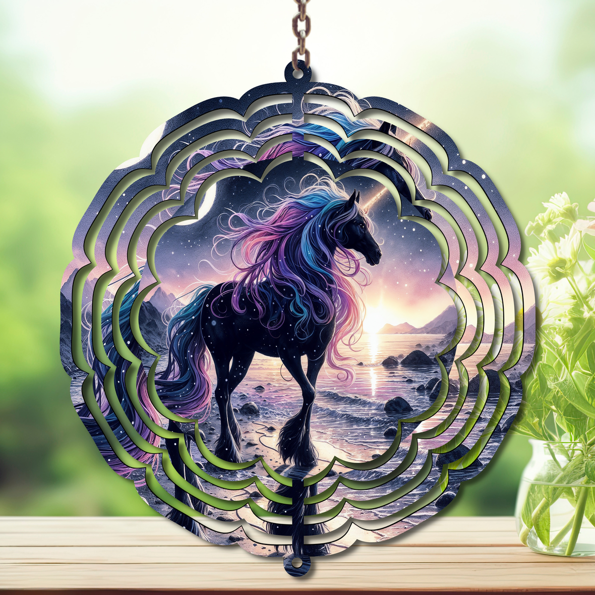 Unicorn Aluminum Metal Wind Spinner, multiple images available. TheCraftNook