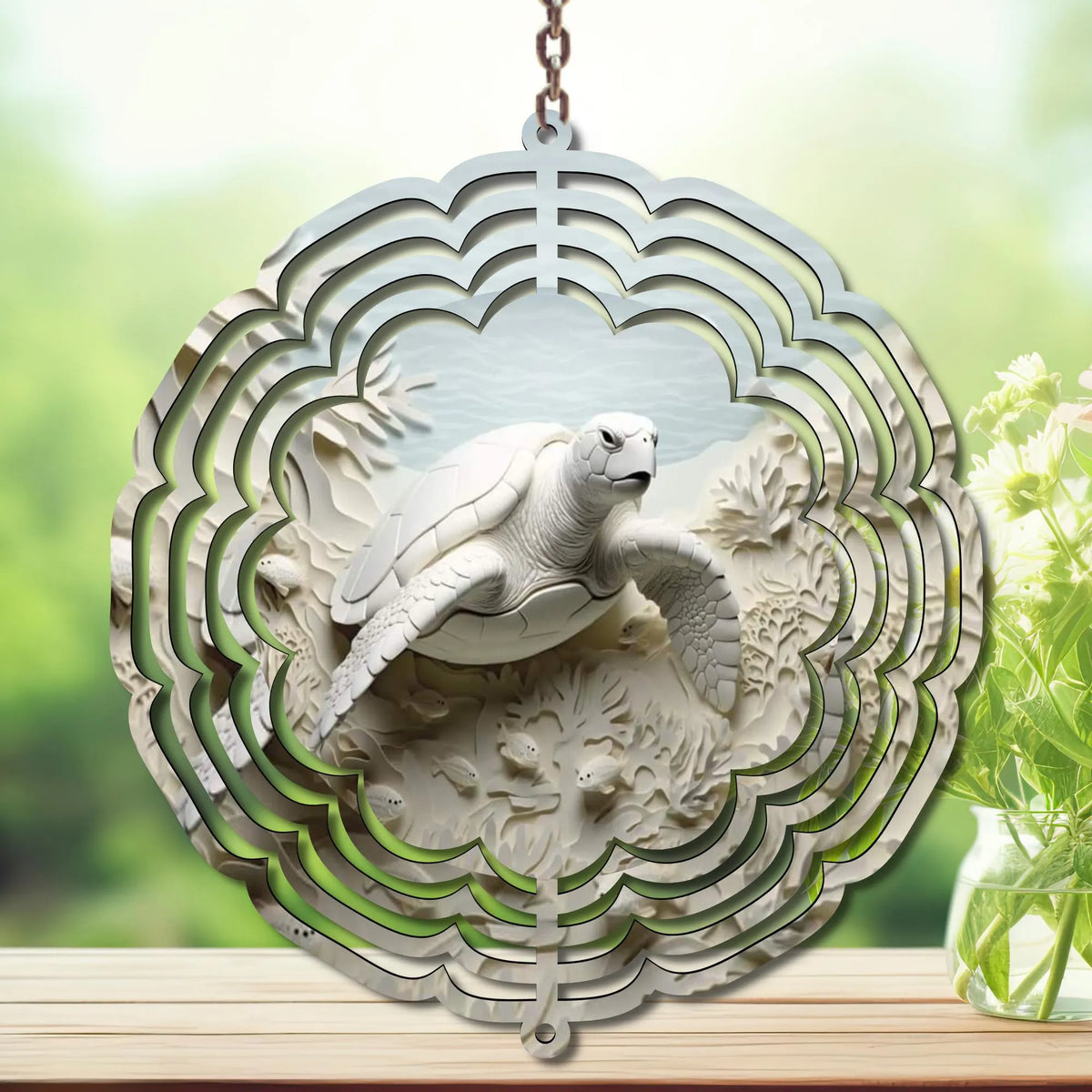 Sea Turtle Aluminum Metal Wind Spinner, Made with Waves & Whimsy. Multiple images available. TheCraftNook