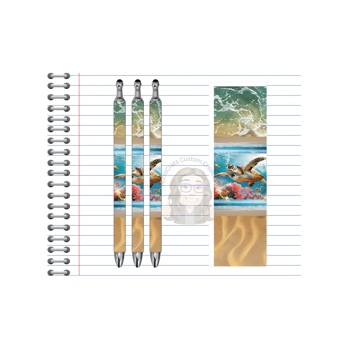Refillable Pens, Sea Turtle Images. Write with coastal charm. Multiple options and Images available. TheCraftNook