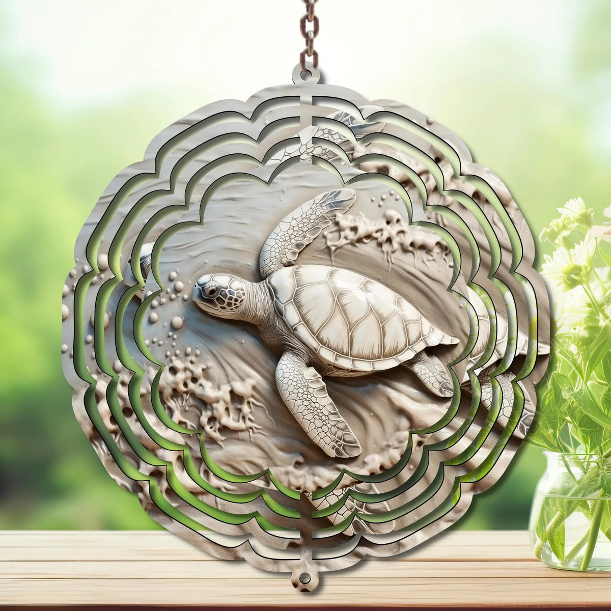Sea Turtle Aluminum Metal Wind Spinner, Made with Waves & Whimsy. Multiple images available. TheCraftNook