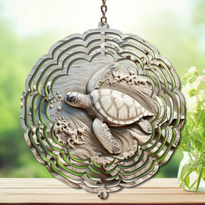 Sea Turtle Aluminum Metal Wind Spinner, Made with Waves & Whimsy. Multiple images available. TheCraftNook
