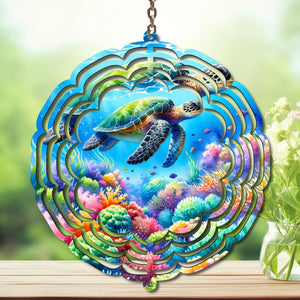 Sea Turtle Aluminum Metal Wind Spinner, Made with Waves & Whimsy. Multiple images available. TheCraftNook