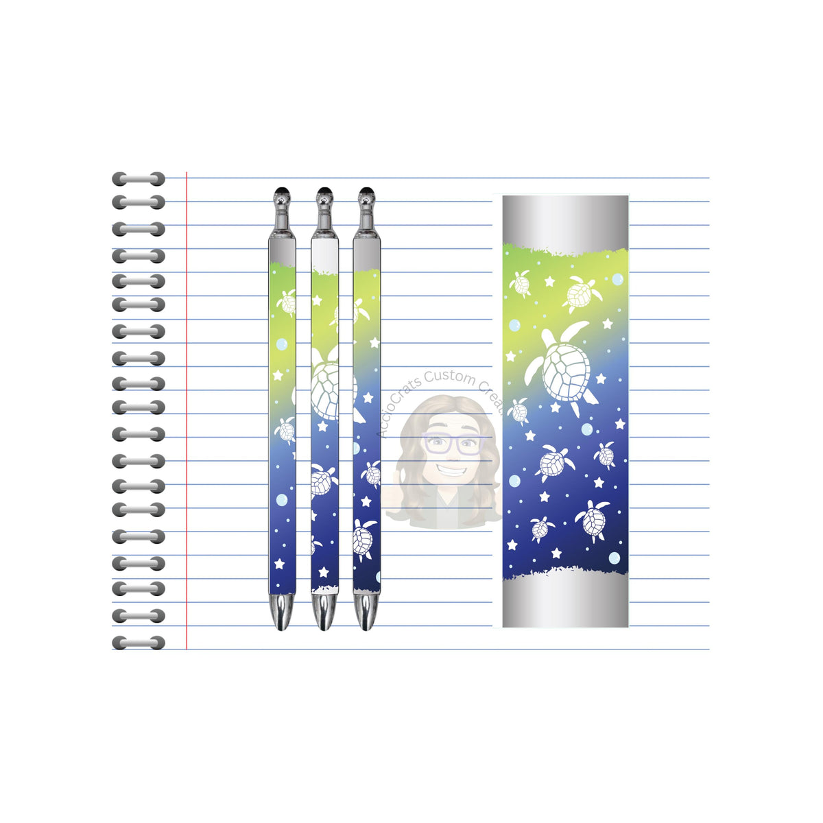 Refillable Pens, Sea Turtle Images. Write with coastal charm. Multiple options and Images available. TheCraftNook