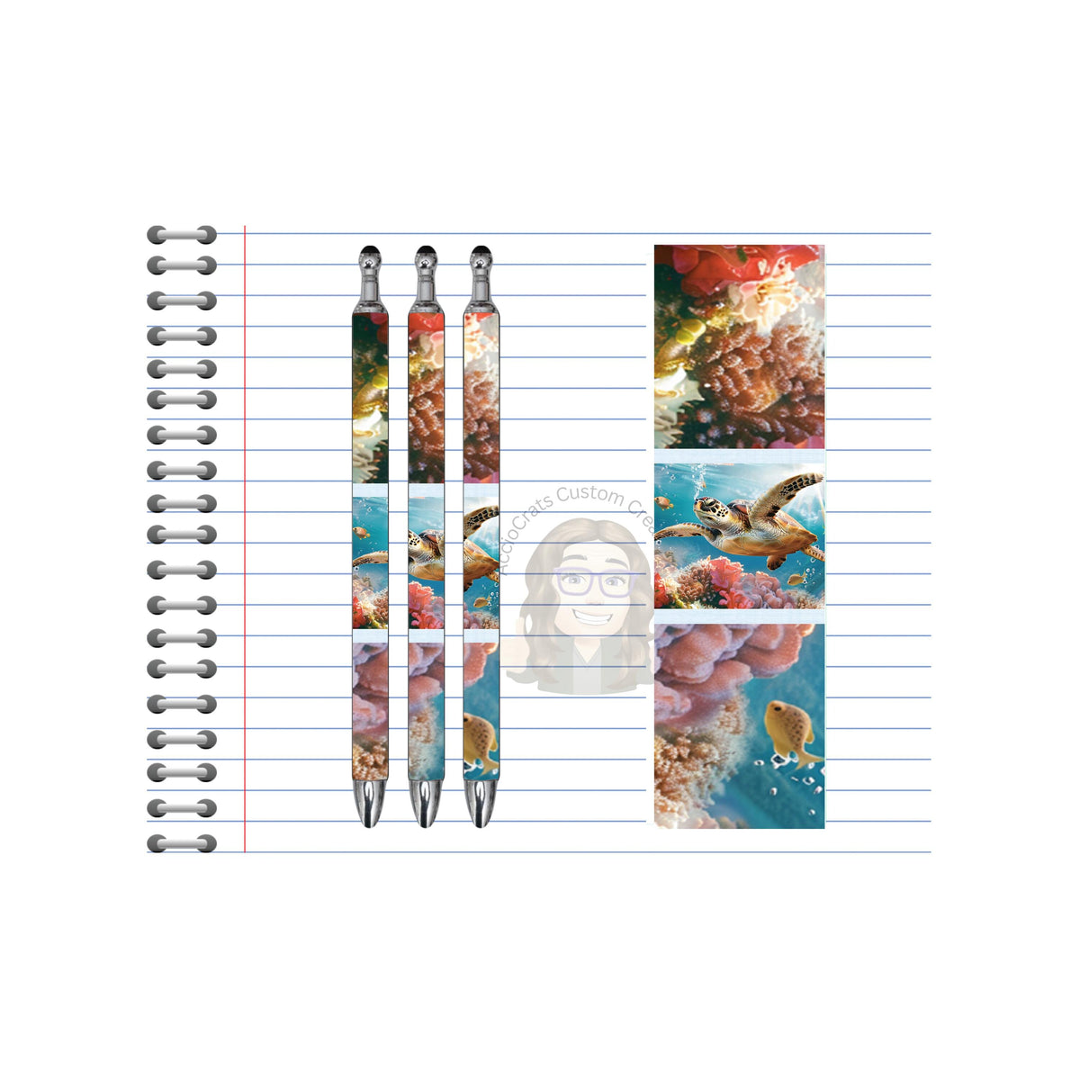 Refillable Pens, Sea Turtle Images. Write with coastal charm. Multiple options and Images available. TheCraftNook