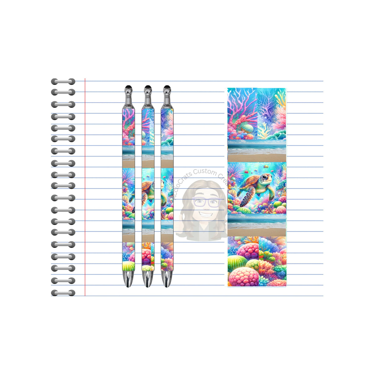 Refillable Pens, Sea Turtle Images. Write with coastal charm. Multiple options and Images available. TheCraftNook