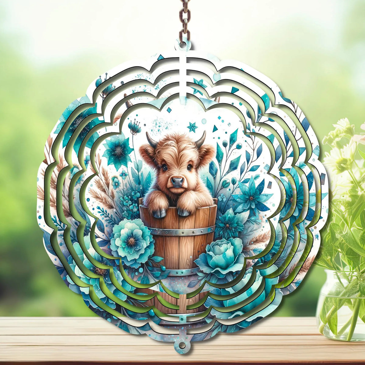 Highland Cow Aluminum Metal Wind Spinner.  Cute + whimsical personality. Multiple images available. TheCraftNook