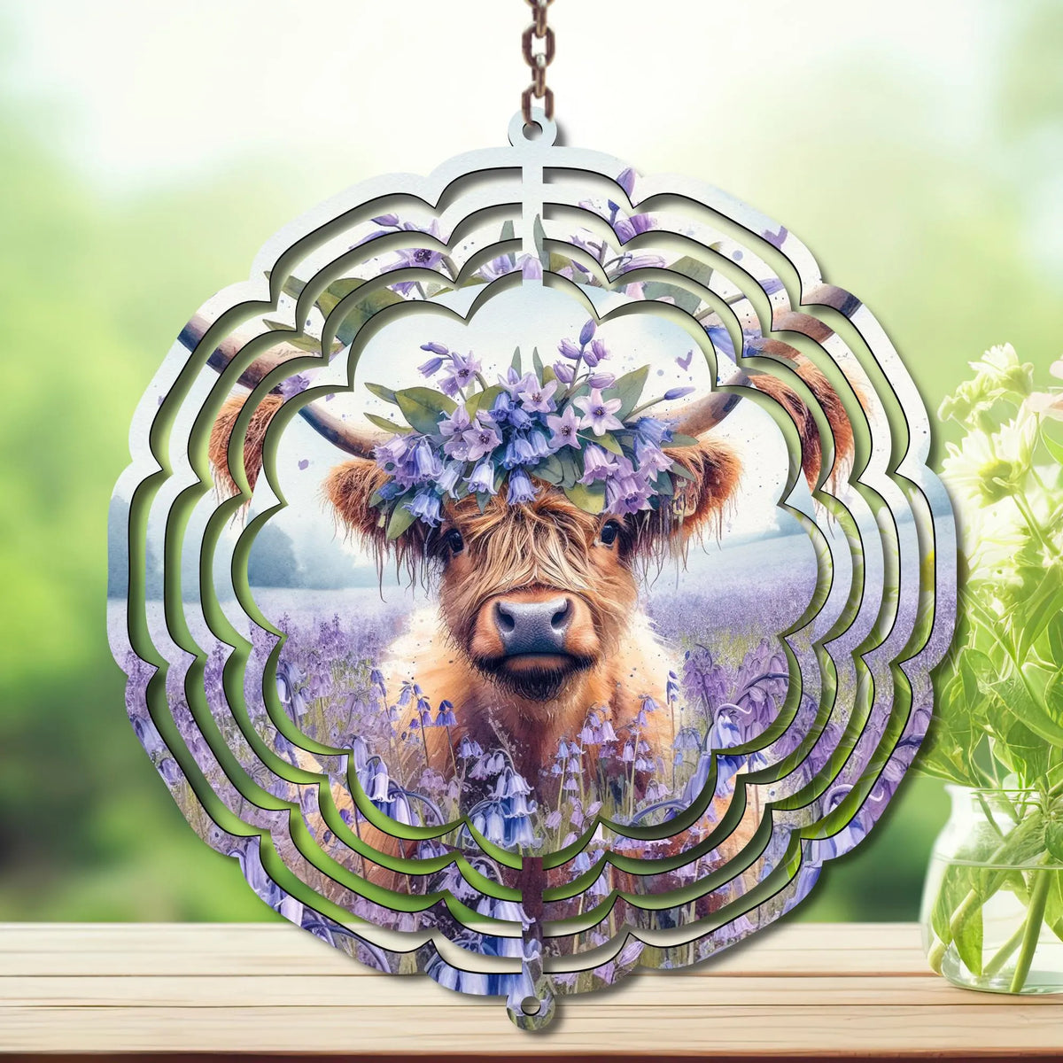 Highland Cow Aluminum Metal Wind Spinner.  Cute + whimsical personality. Multiple images available. TheCraftNook