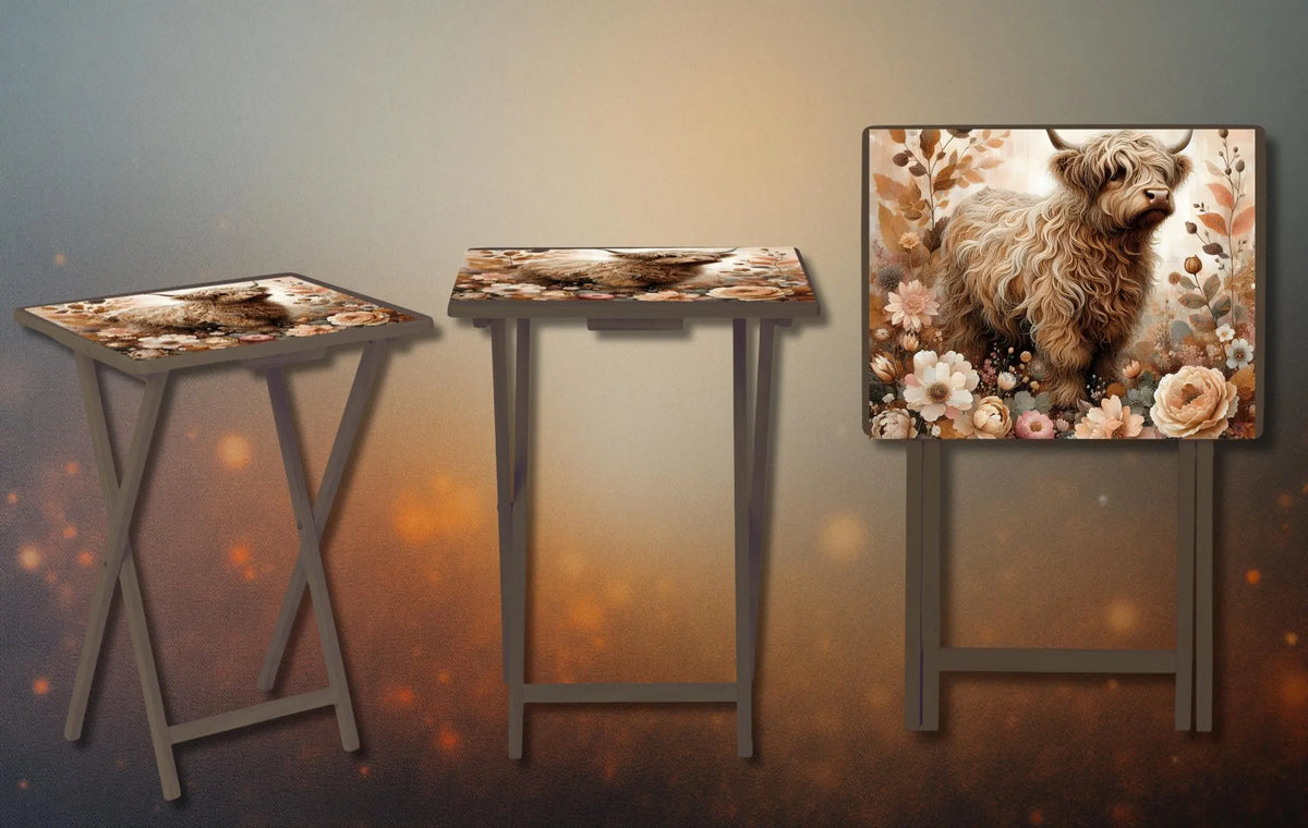 Highland Cow Foldable Wooden TV Tray or Bed tray/lap Desk. A little farmhouse comfort, right at your couch. 2 Sizes and Multiple Images Available. TheCraftNook
