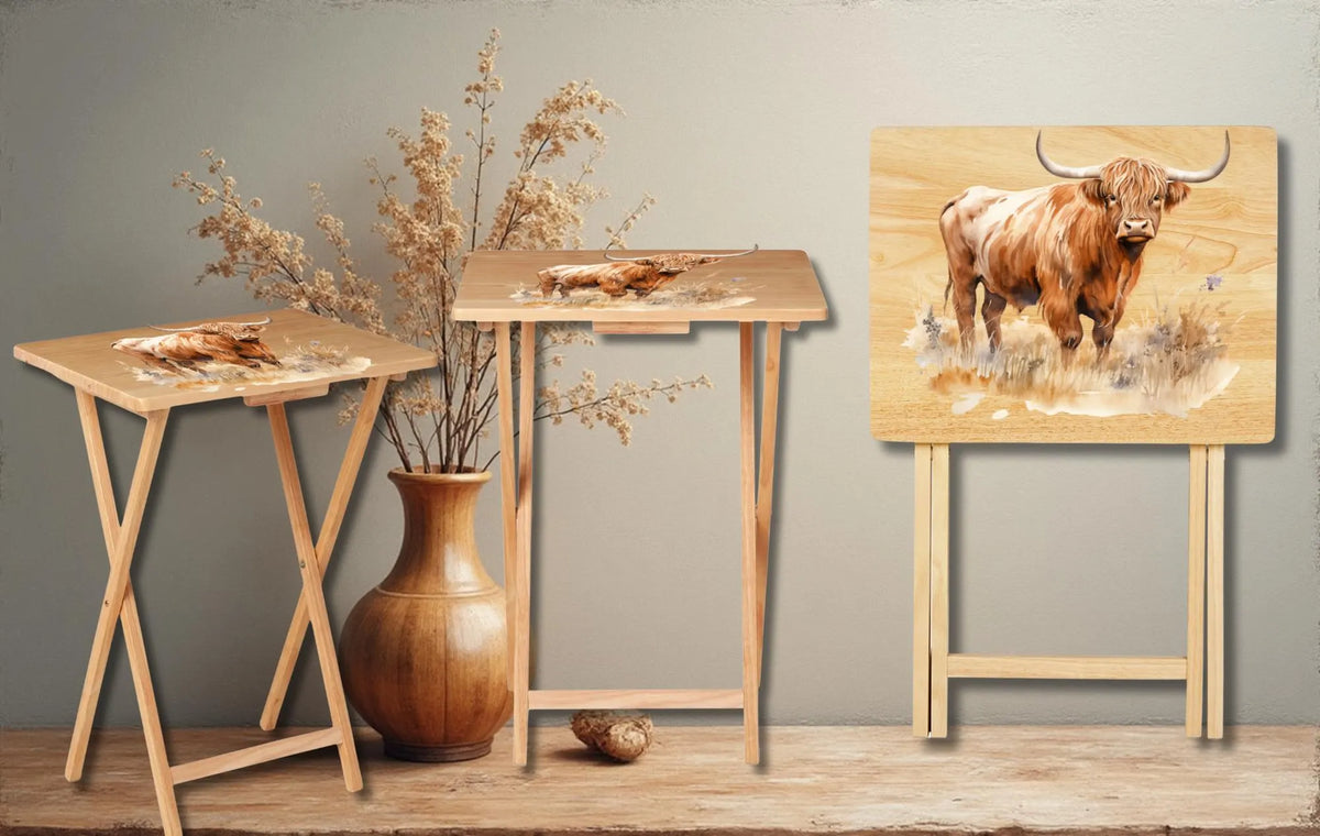 Highland Cow Foldable Wooden TV Tray or Bed tray/lap Desk. A little farmhouse comfort, right at your couch. 2 Sizes and Multiple Images Available. TheCraftNook