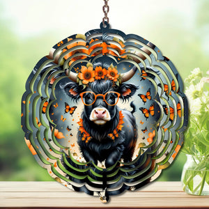 Highland Cow Aluminum Metal Wind Spinner.  Cute + whimsical personality. Multiple images available. TheCraftNook