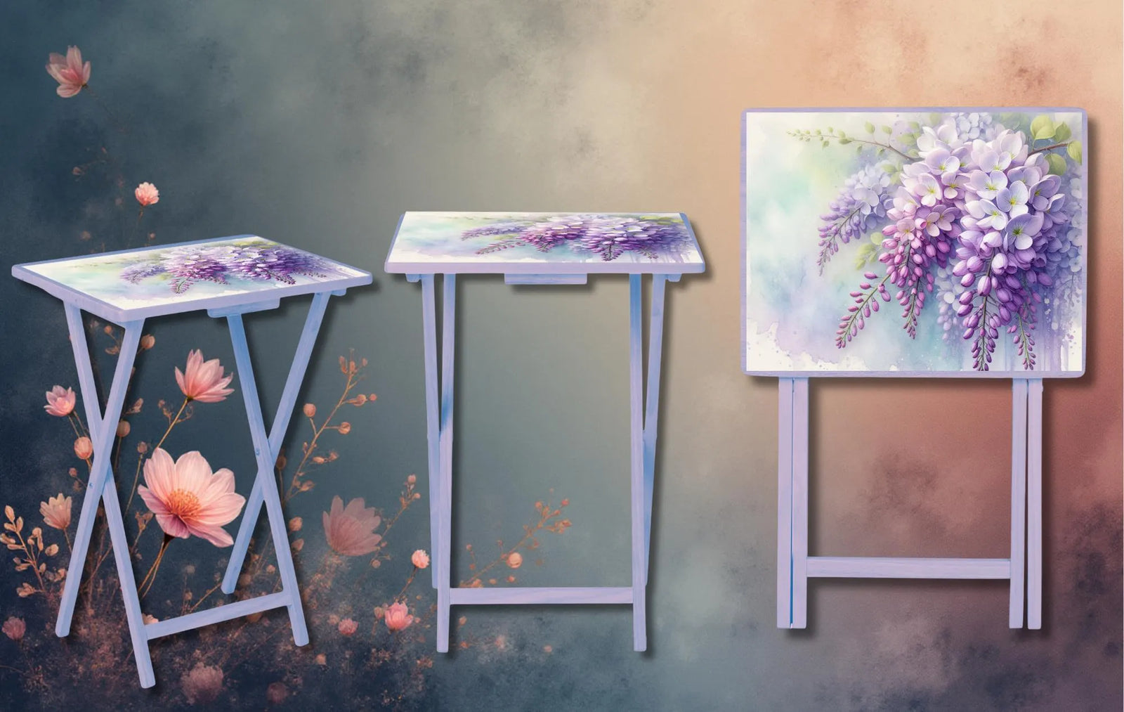 Floral Foldable Wooden TV Tray or Bed tray/lap Desk, 2 Sizes and Multiple Images Available. TheCraftNook