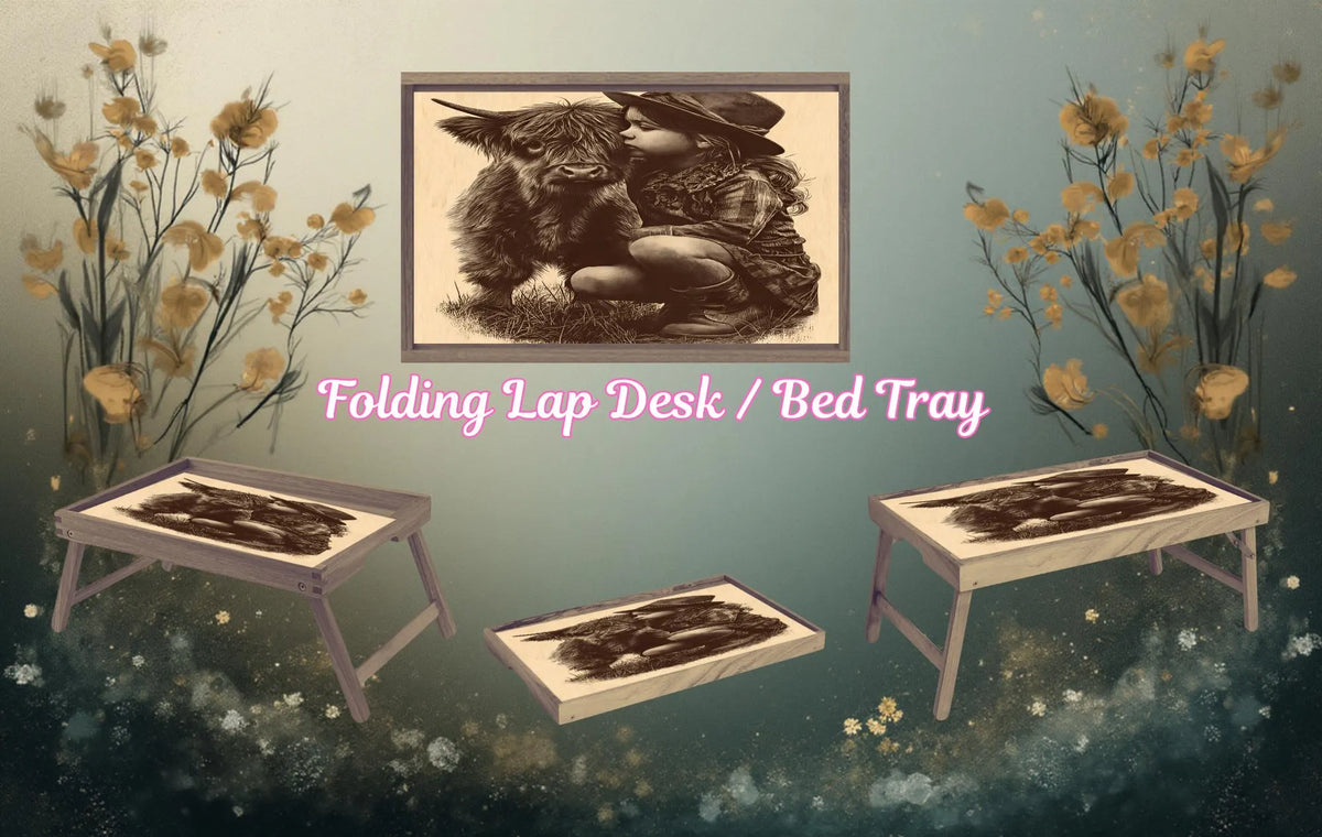 Highland Cow Foldable Wooden TV Tray or Bed tray/lap Desk. A little farmhouse comfort, right at your couch. 2 Sizes and Multiple Images Available. TheCraftNook