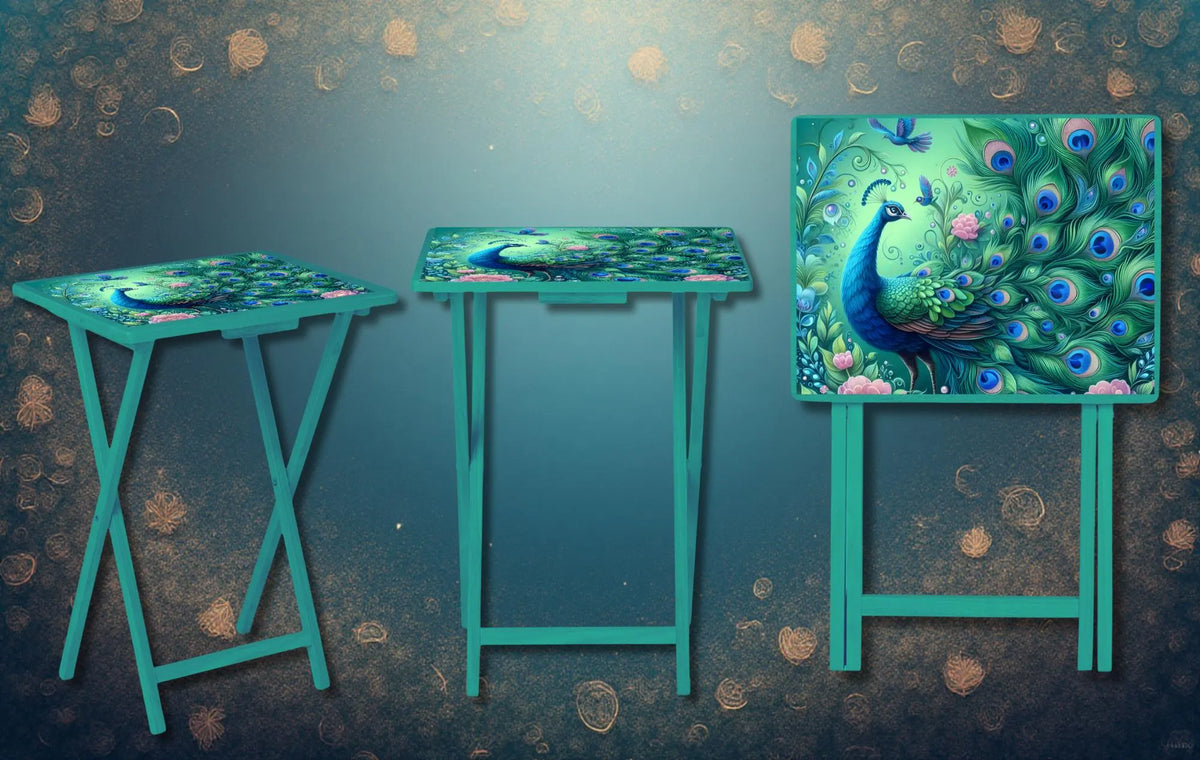 Peacock Foldable Wooden TV Tray or Bed tray/lap Desk. Make snack time fabulous with peacock‑level confidence, 2 Sizes and Multiple Images Available. TheCraftNook