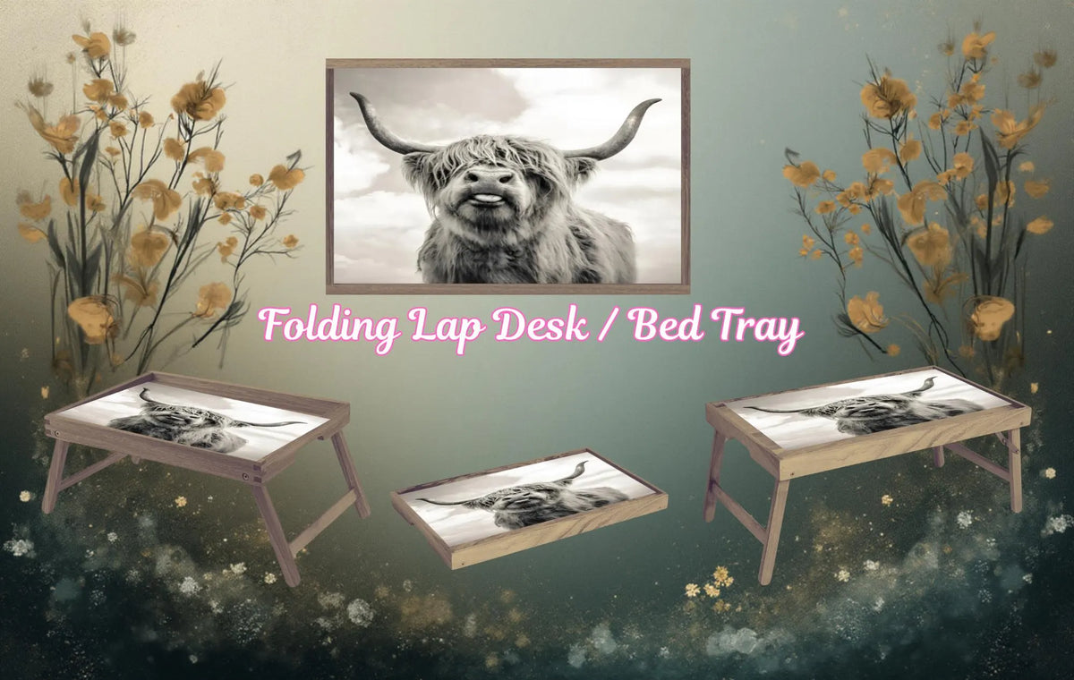 Highland Cow Foldable Wooden TV Tray or Bed tray/lap Desk. A little farmhouse comfort, right at your couch. 2 Sizes and Multiple Images Available. TheCraftNook