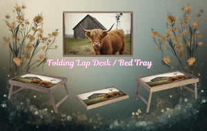 Highland Cow Foldable Wooden TV Tray or Bed tray/lap Desk. A little farmhouse comfort, right at your couch. 2 Sizes and Multiple Images Available. TheCraftNook