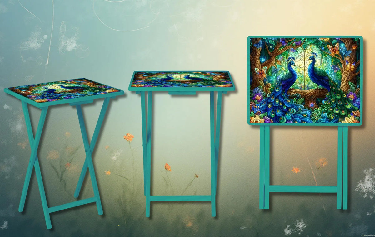 Peacock Foldable Wooden TV Tray or Bed tray/lap Desk. Make snack time fabulous with peacock‑level confidence, 2 Sizes and Multiple Images Available. TheCraftNook