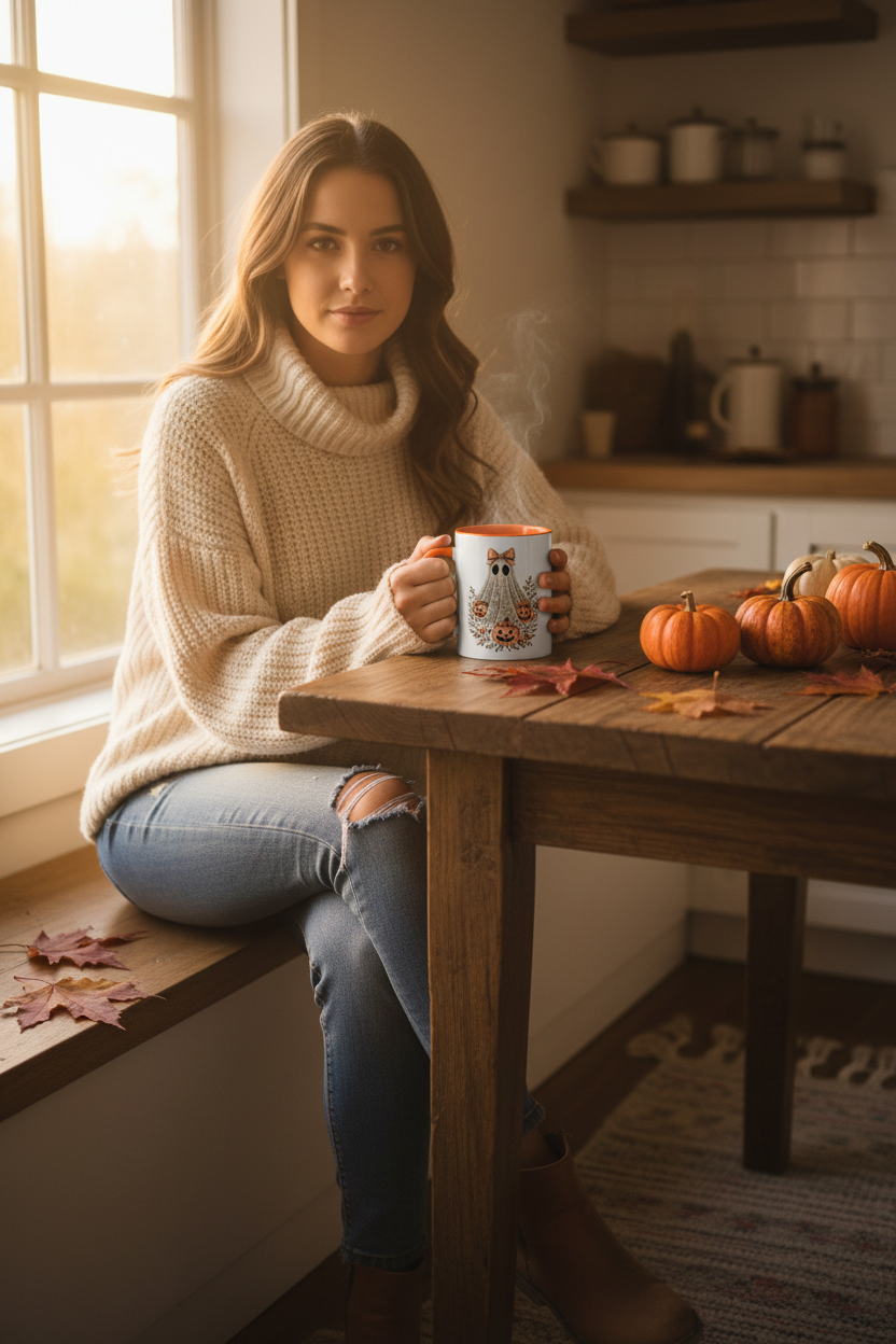 Lacey Ghost Mug — Person Lifestyle
