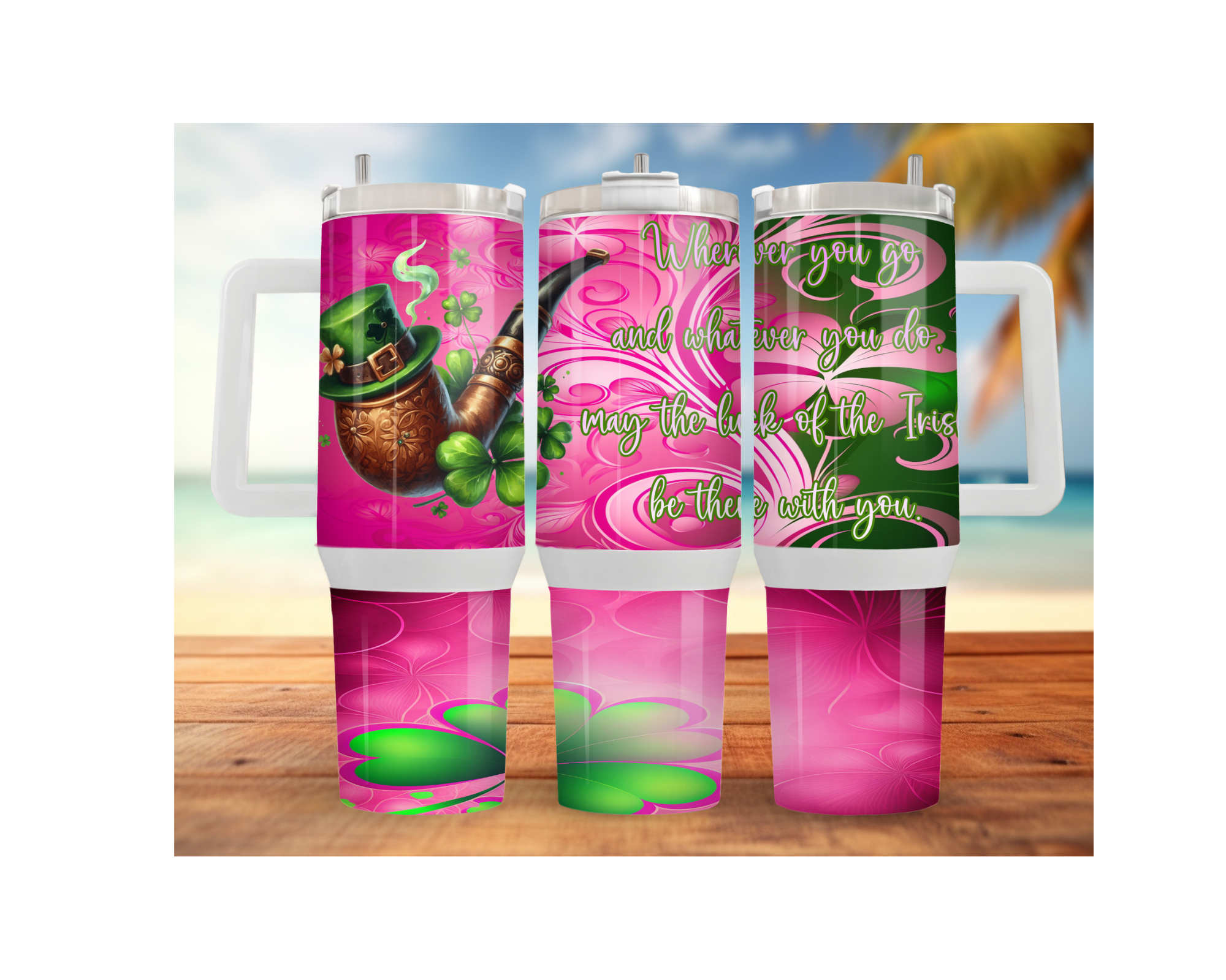 St. Patrick's Day tumbler 30 40 oz featuring colorful graphics and festive designs for celebrating the holiday.