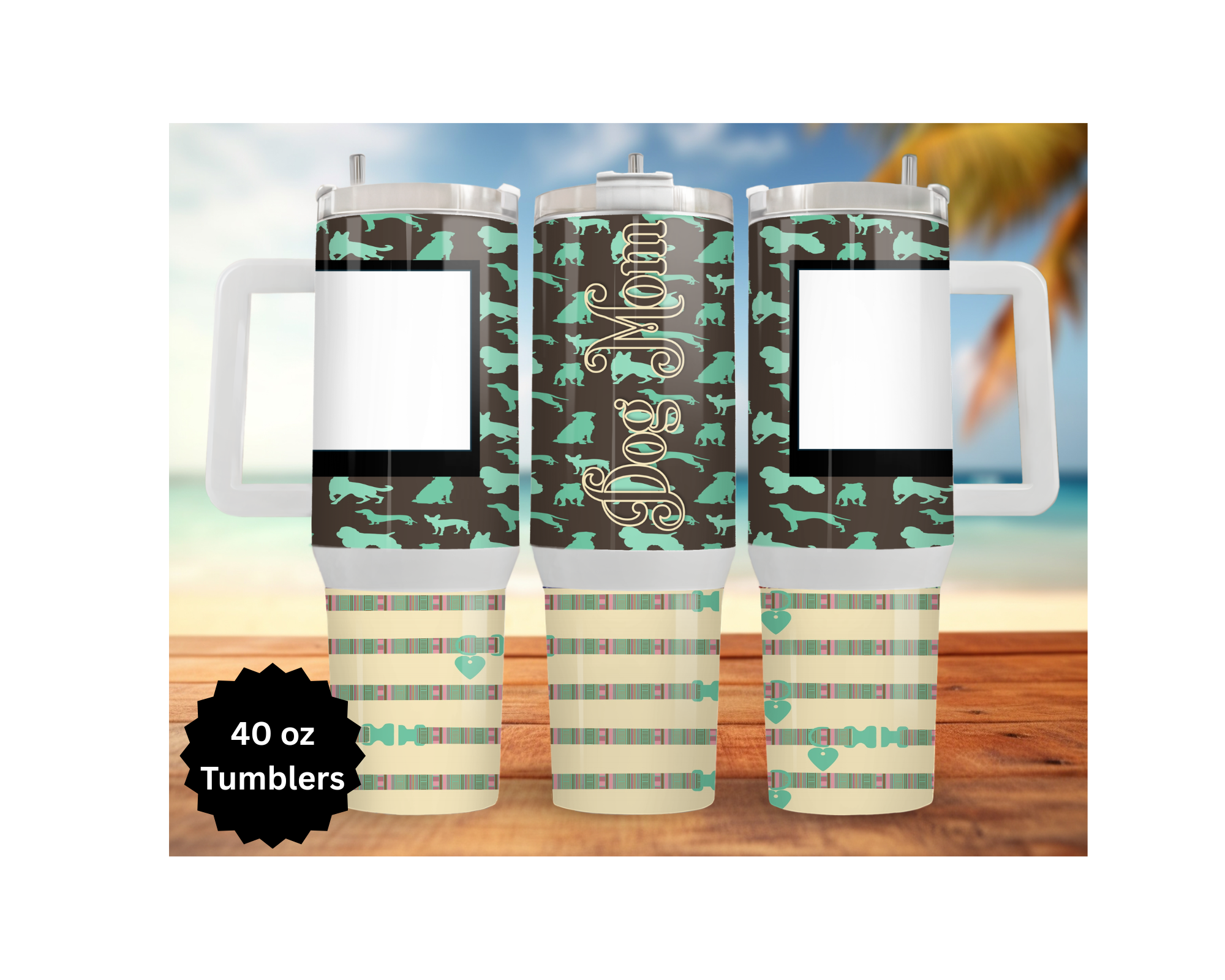 customizable stainless steel tumblers for moms featuring Dog Mom design in 40 oz size, perfect for pet lovers.