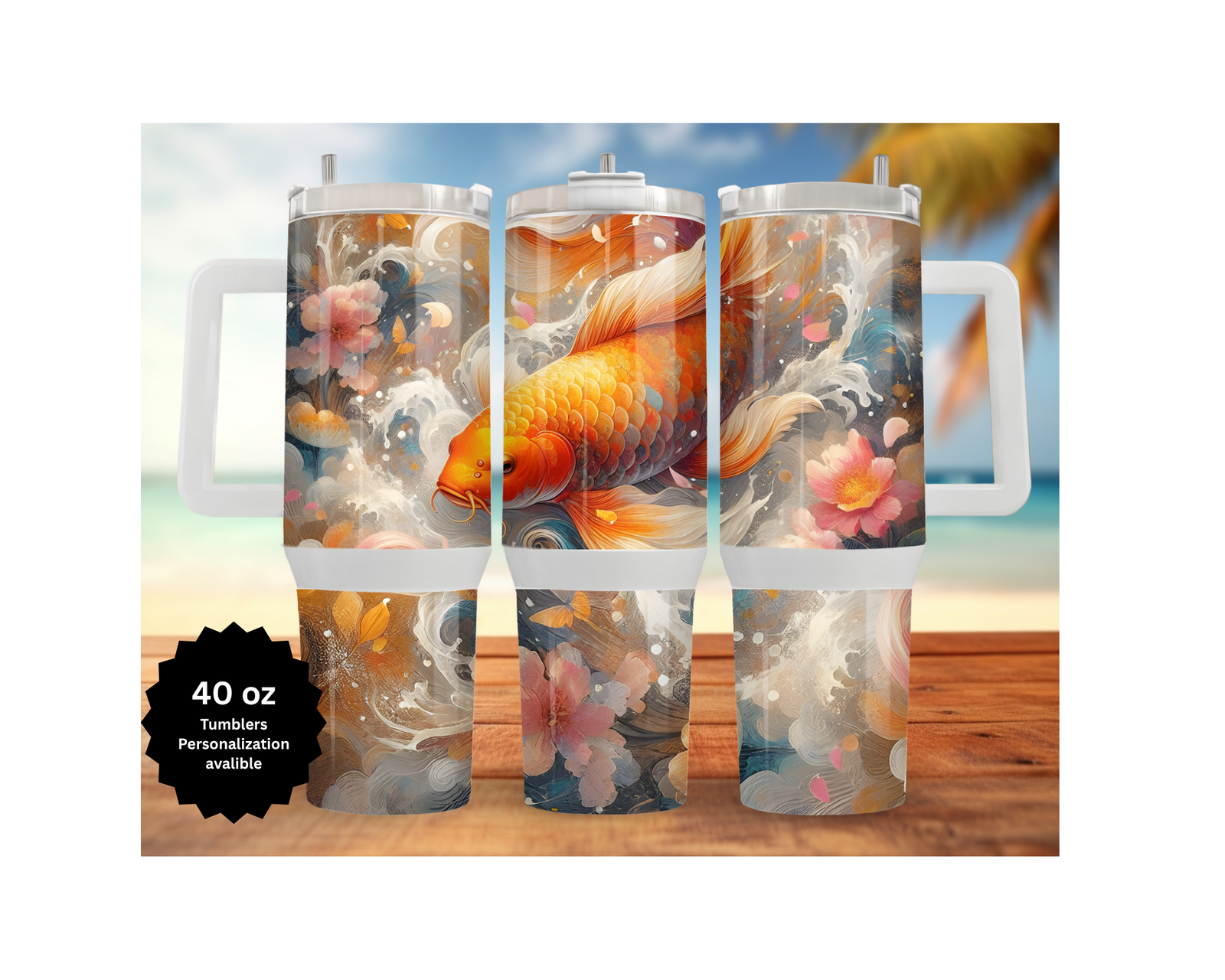 Koi Fish 30 and 40 oz Stainless-Steel Tumblers. Multiple Images Available. TheCraftNook
