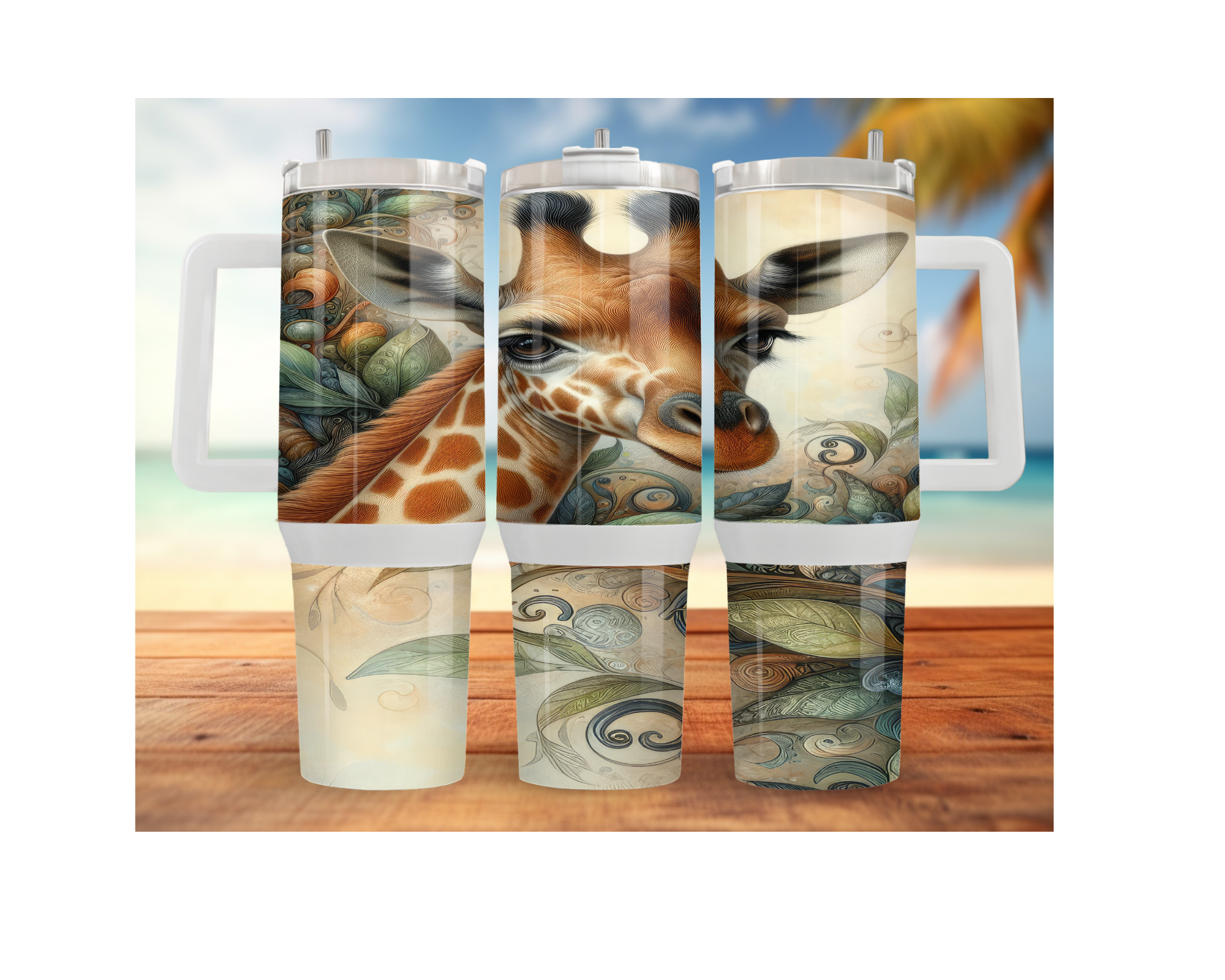Giraffe stainless steel tumblers featuring artistic giraffe designs and vibrant colors, perfect for everyday hydration.