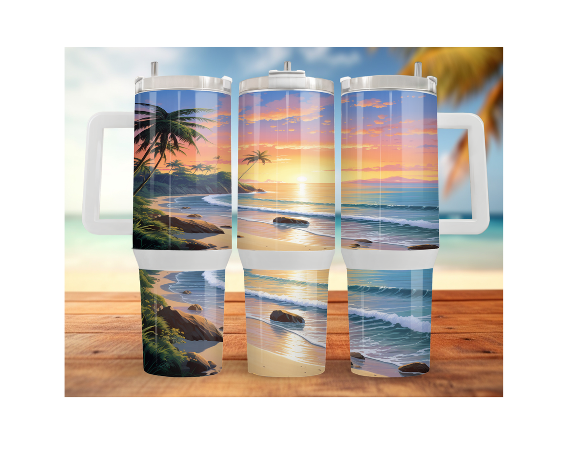30- and 40-ounce Beachy Bliss Stainless Steel Tumbler.  Multiple Sizes and Images Available. TheCraftNook