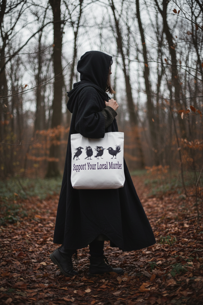 Local Murder Tote Bag Side View Lifestyle