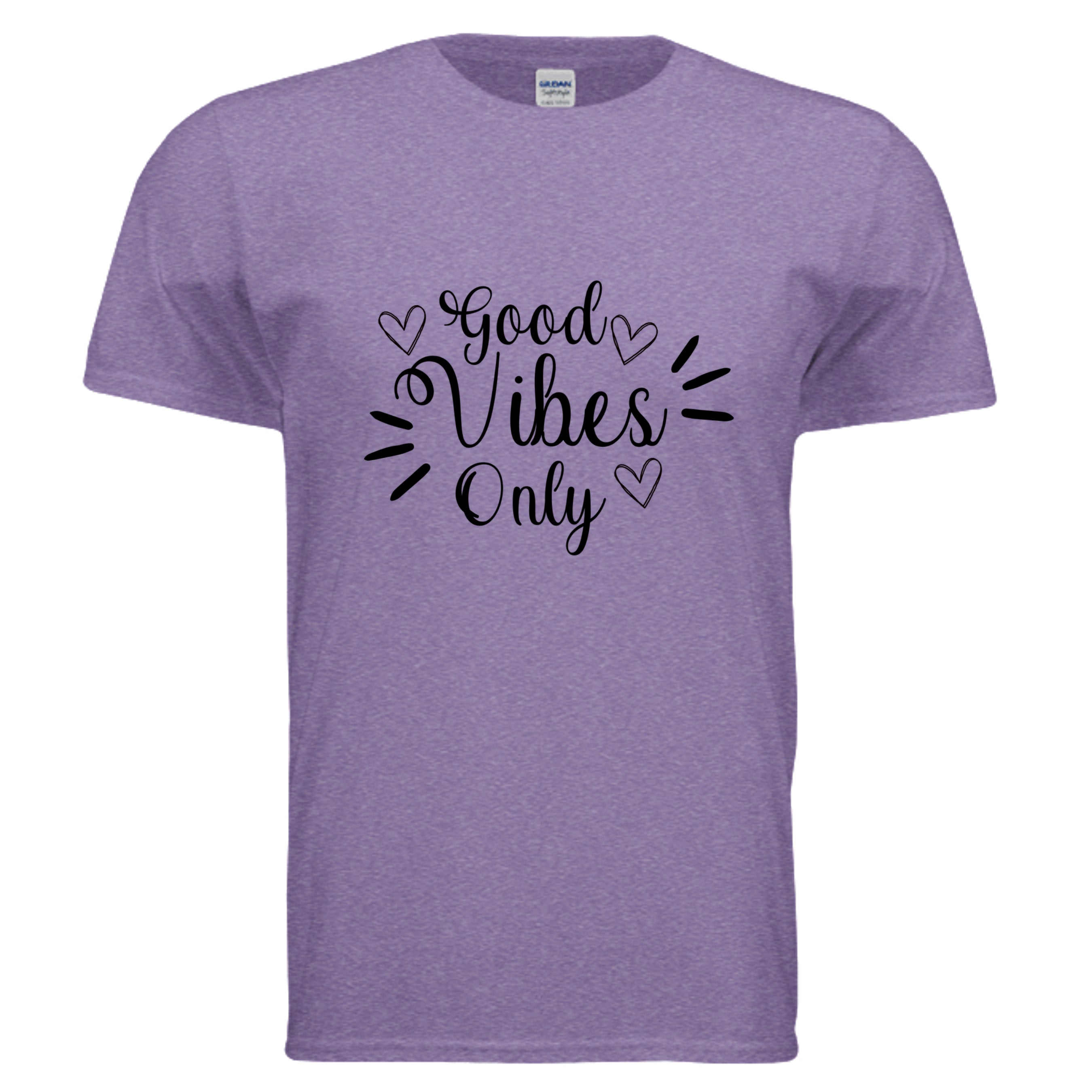 Vibes Only Graphic Tee in HEATHER PURPLE with 'Good Vibes' design, perfect for casual wear and everyday style.