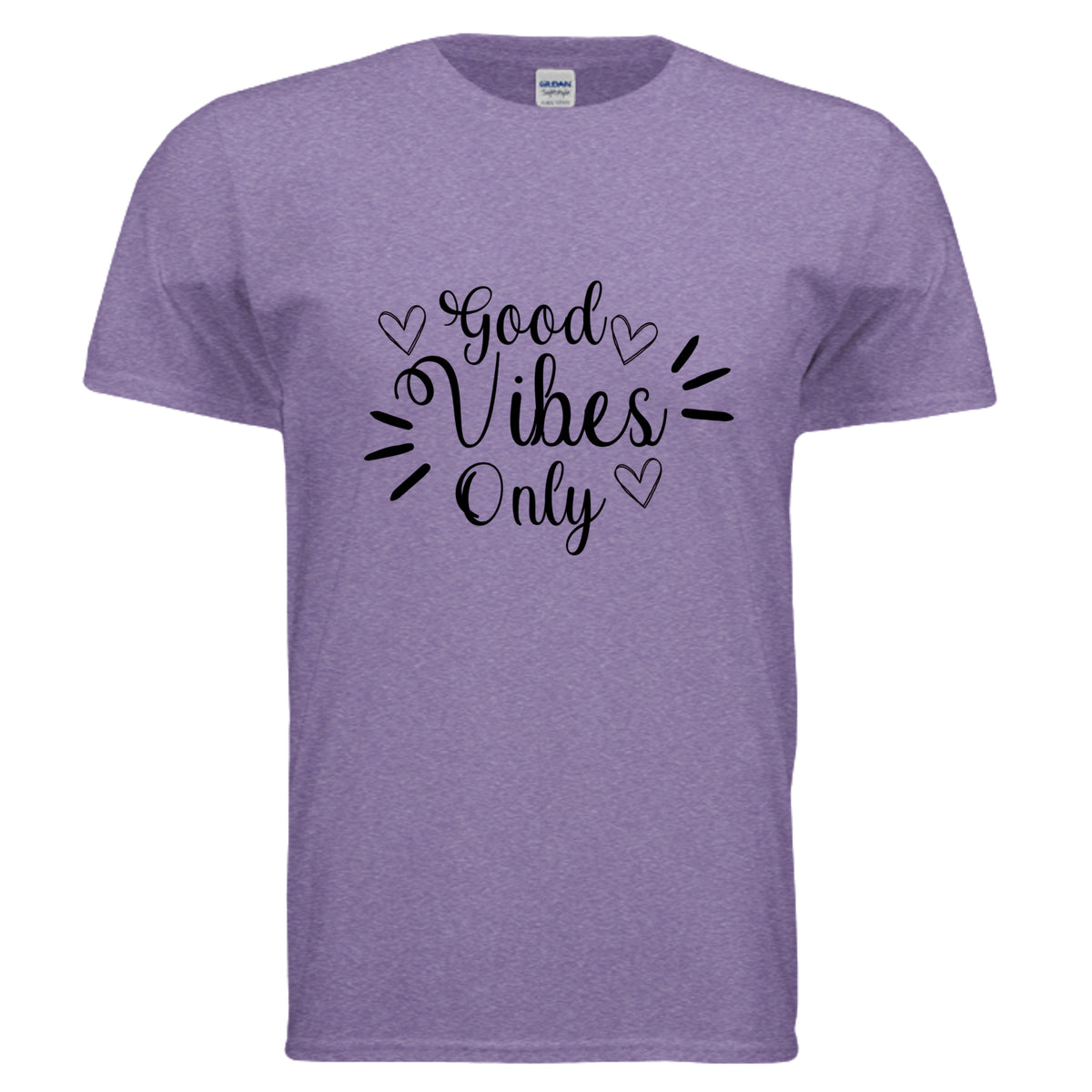Vibes Only Graphic Tee in HEATHER PURPLE with 'Good Vibes' design, perfect for casual wear and everyday style.