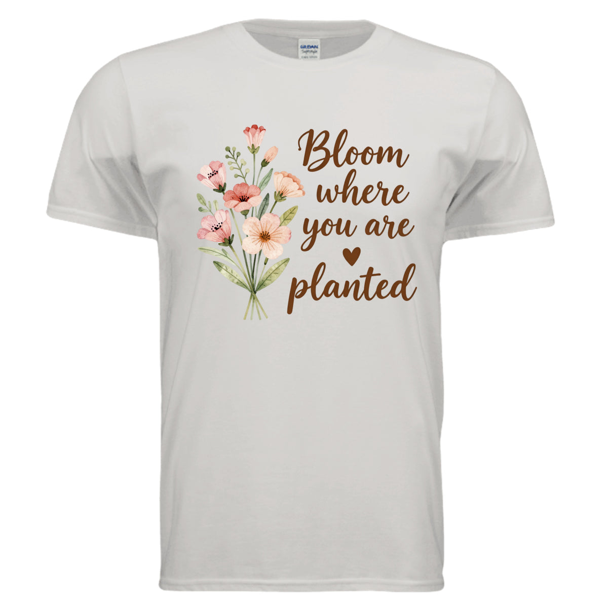 You Are Planted inspirational graphic tee in Ice Grey featuring floral design and uplifting message.