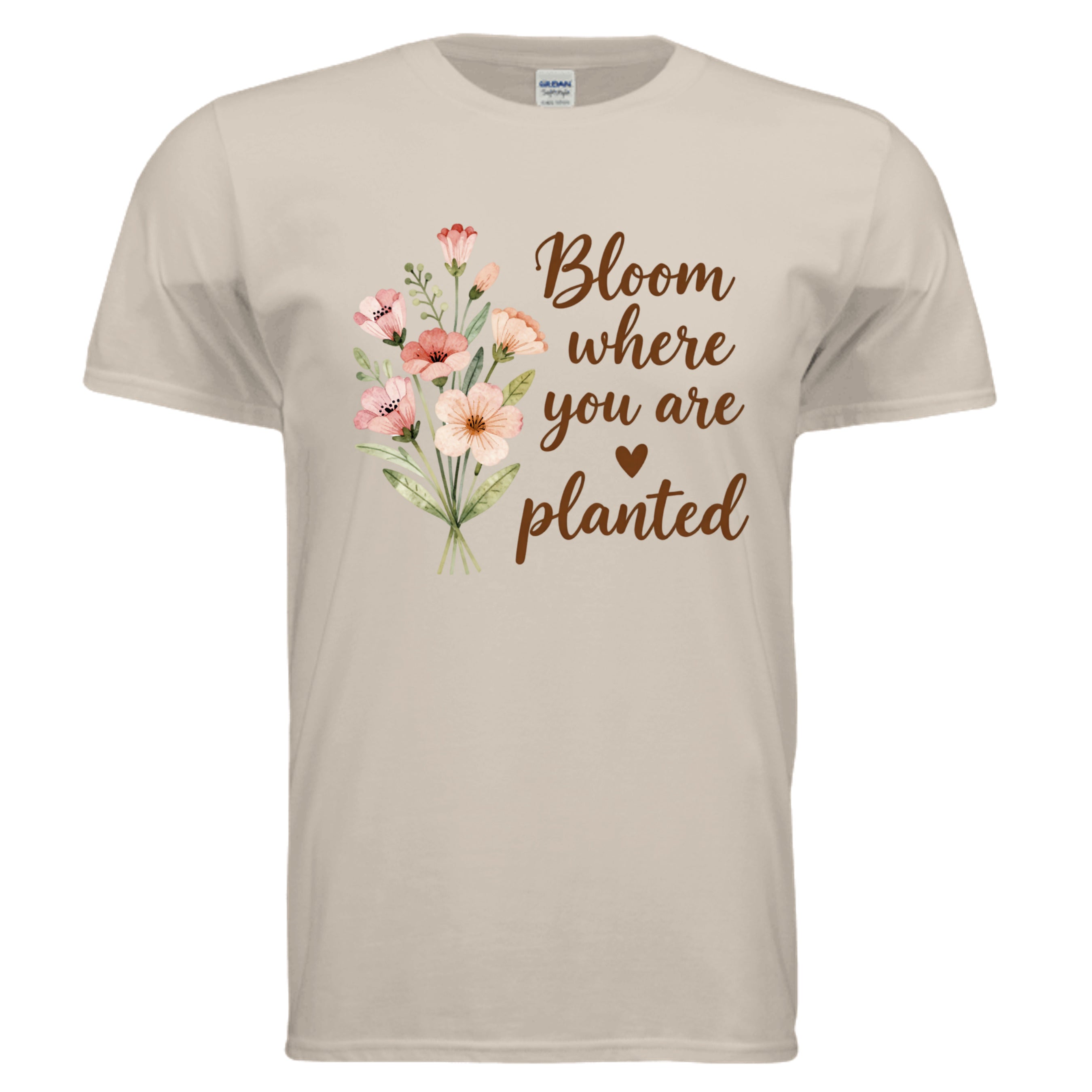 You Are Planted graphic tee in sand color featuring floral design and inspiring text, perfect inspirational graphic tee for everyday wear.