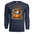 cozy long sleeve graphic tee featuring a sleeping badger in a pumpkin on a navy background.