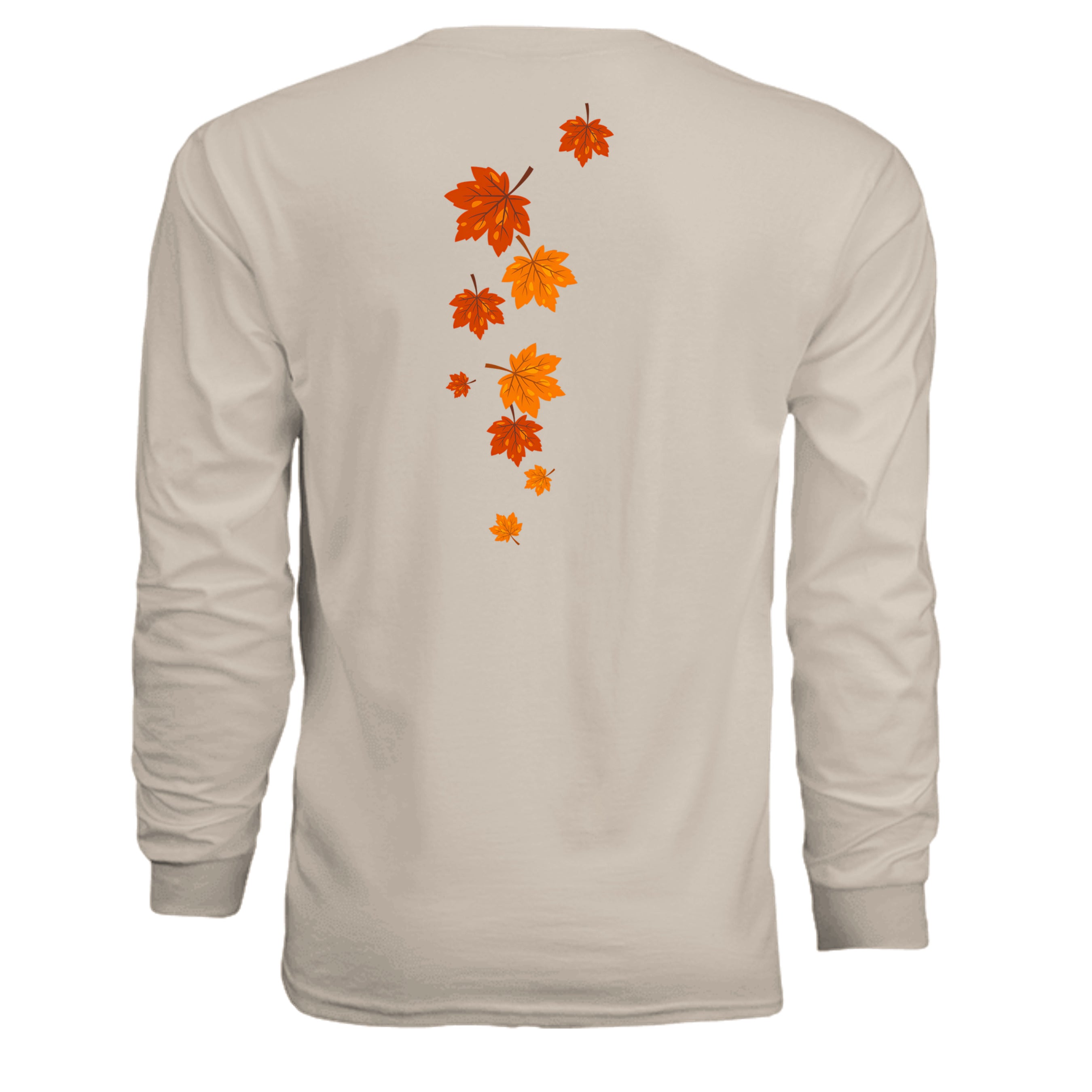 Too Cozy to Care Long Sleeve Tee with fall leaves graphic on back, cozy long sleeve graphic tee perfect for autumn styling.