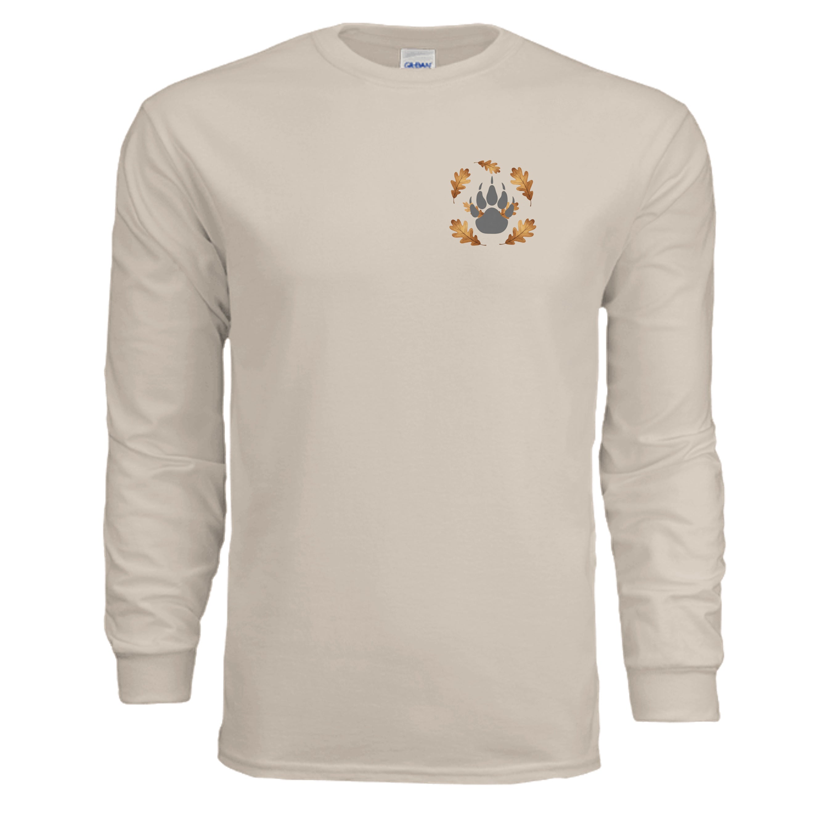 Cozy Badger graphic long sleeve tee in sand color with pocket graphic and bold back design.