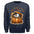 Too Cozy to Care sweatshirt in navy with graphic badger design sleeping in a pumpkin surrounded by leaves.