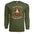 Autumn Leaves Long Sleeve Tee in military green featuring autumn leaves graphic tee and a cute animal design.