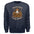 autumn leaves graphic sweatshirt featuring a cute character hiding in a pile of leaves on a navy fleece crew.