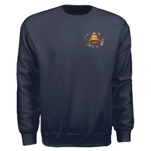Autumn Leaves Graphic Sweatshirt in navy featuring a pocket graphic and full back print for cozy fall style.