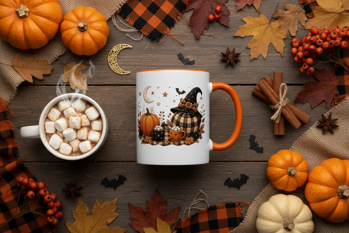Plaid Pumpkin Gnome Mug — Lifestyle